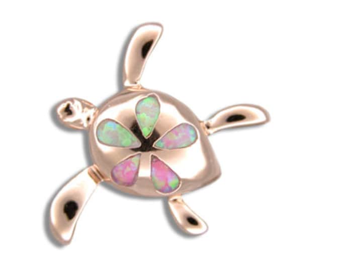 Featured listing image: Sterling Silver Hawaiian Honu Plumeria Pink Opal Pendant  (P874) with Optional 2 Toned Rose Bead Chain