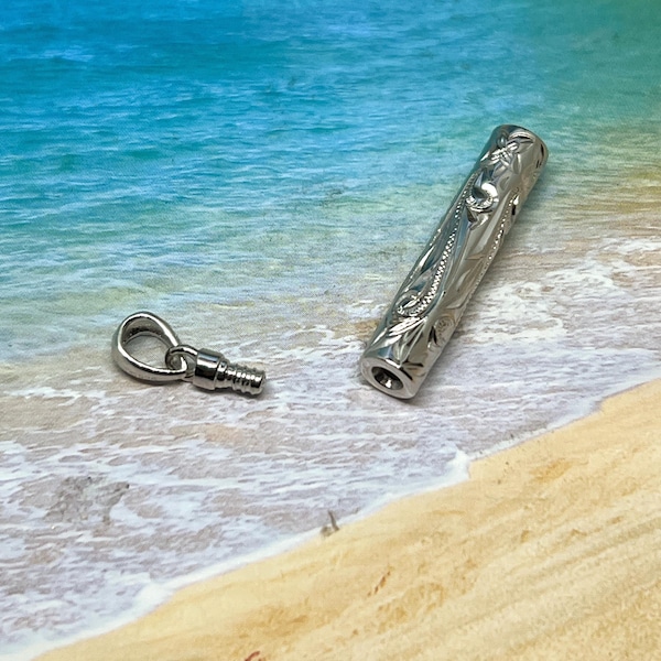 Sterlingzilveren handgesneden Hawaiiaanse ashouder voor crematie (P1284) met minitrechtervulset