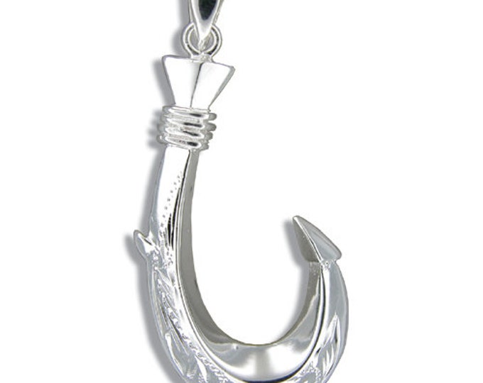 Featured listing image: Sterling Silver Hawaiian Serrated Fish Hook Pendant (P832) with Optional Sterling Silver Rope Chain