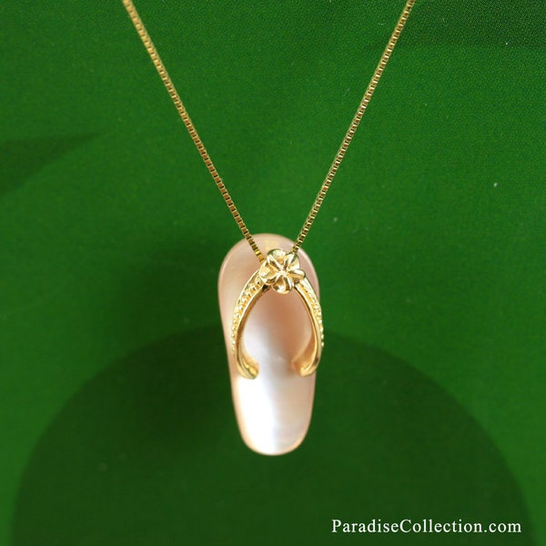 14K Yellow Gold Mother of Pearl (MOP) Shell Slipper Pendant (GPP002) with Optional 14KT Yellow Gold Box Chain