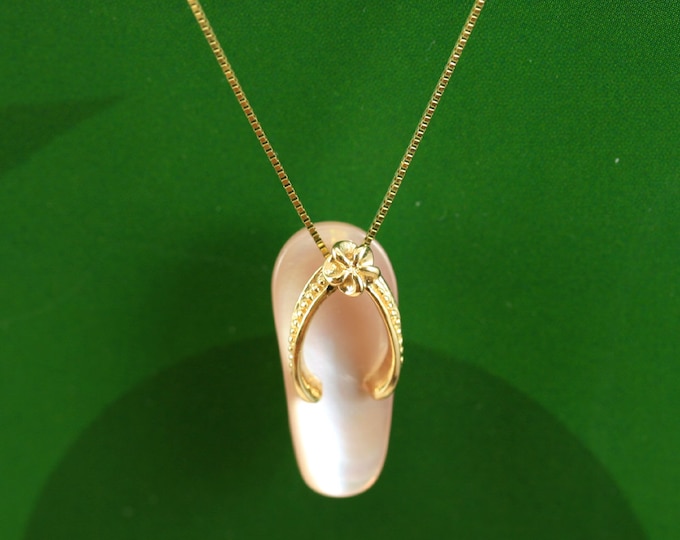 Featured listing image: 14K Yellow Gold Mother of Pearl (MOP) Shell Slipper Pendant (GPP002) with Optional 14KT Yellow Gold Box Chain