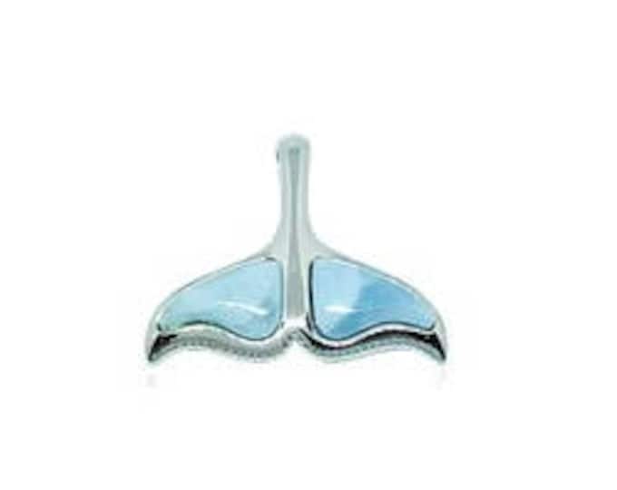 Featured listing image: Sterling Silver & Genuine Larimar Whale Tail Pendant with Optional Rhodium Box Chain (P1271)