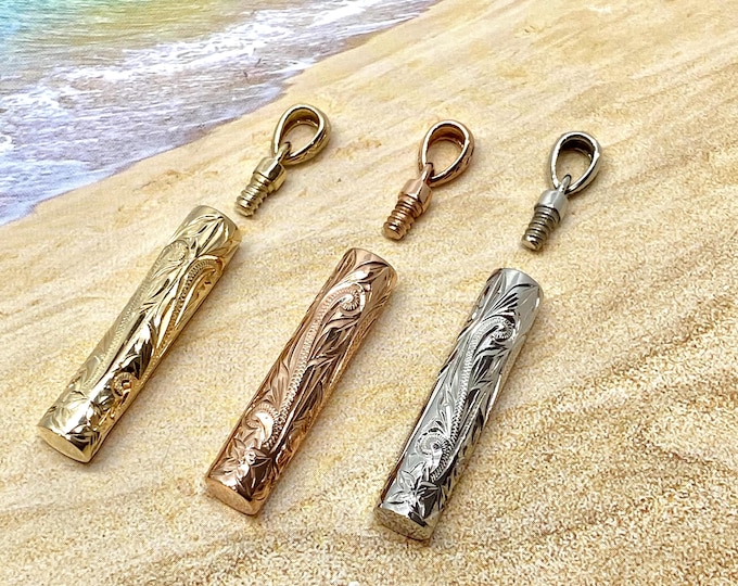 Featured listing image: 14KT Gold Hand Carved Hawaiian Cremation Urn Ash Holder W/Mini Funnel Filler Kit