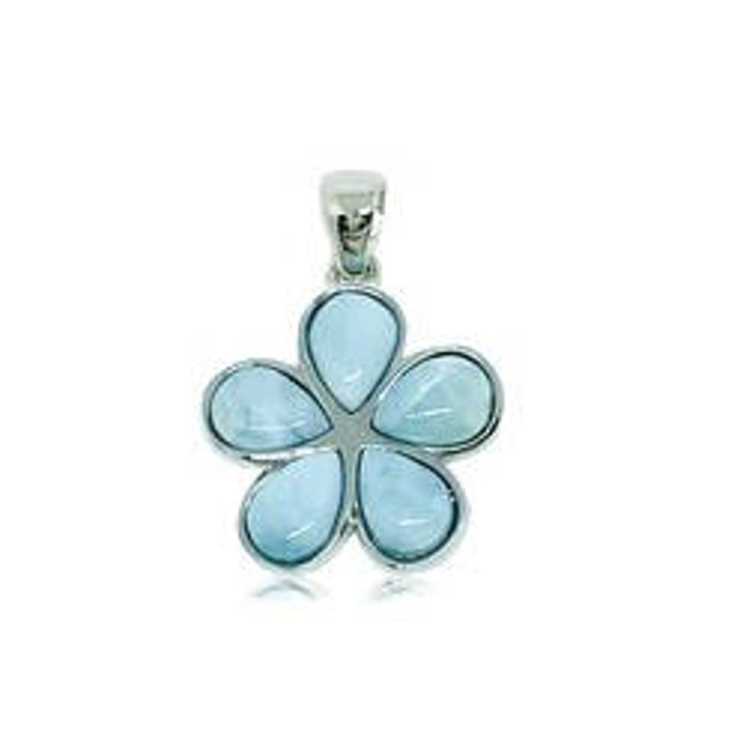 【poromeria-923】 Sterling Silver & Genuine Larimar 20mm Plumeria Pendant (P1282