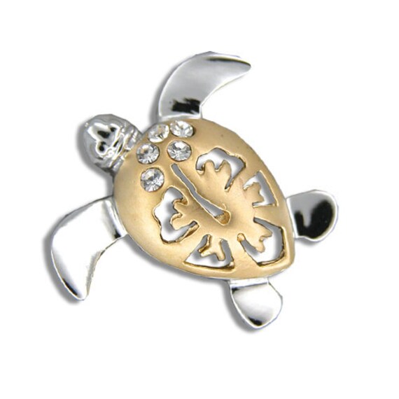 14kt Yellow Gold Diamond Hawaiian Hibiscus Honu Pendant (L