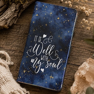 It Is Well With My Soul Celestial Phone Case, Navy Starry Folio Wallet Case