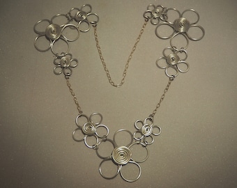 Women's aluminium wire daisy long length necklace unique statement bold handmade fashion