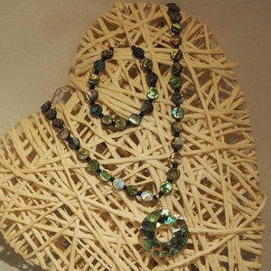 Women&#39;s abalone shell necklace and pendant with matching bracelet unique statement bold handmade