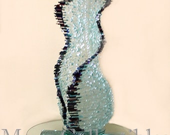 Spectacular Art Glass Sculpture Gundi Viviani Signed  & Sculptural Glass Table Spiral Mid century Modern Art Glass