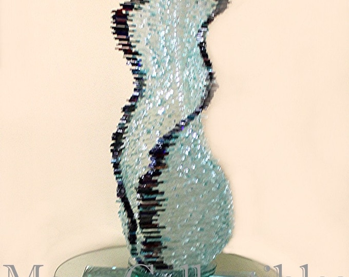Spectacular Art Glass Sculpture Gundi Viviani Signed  & Sculptural Glass Table Spiral Mid century Modern Art Glass