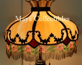 Victorian Antique Vintage Caramel Slag Glass Hanging Lamp Shade Beaded Fringe