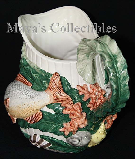 Fitz & Floyd Fish Market Pitcher Shells Starfish Sea Weed Handle 2