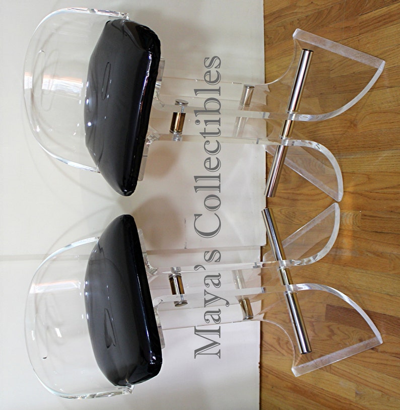 Rare Charles Hollis Jones Lucite Bar Stools Pair Mid Century Image 0