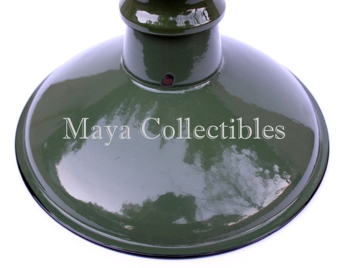 Vintage Green Porcelain Enamel Light Lamp Industrial Gas Station 12"