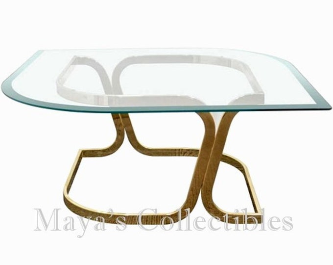 Milo Baughman Mid Century Sculptural Coffee Table Glass Brass Marquise Shaped