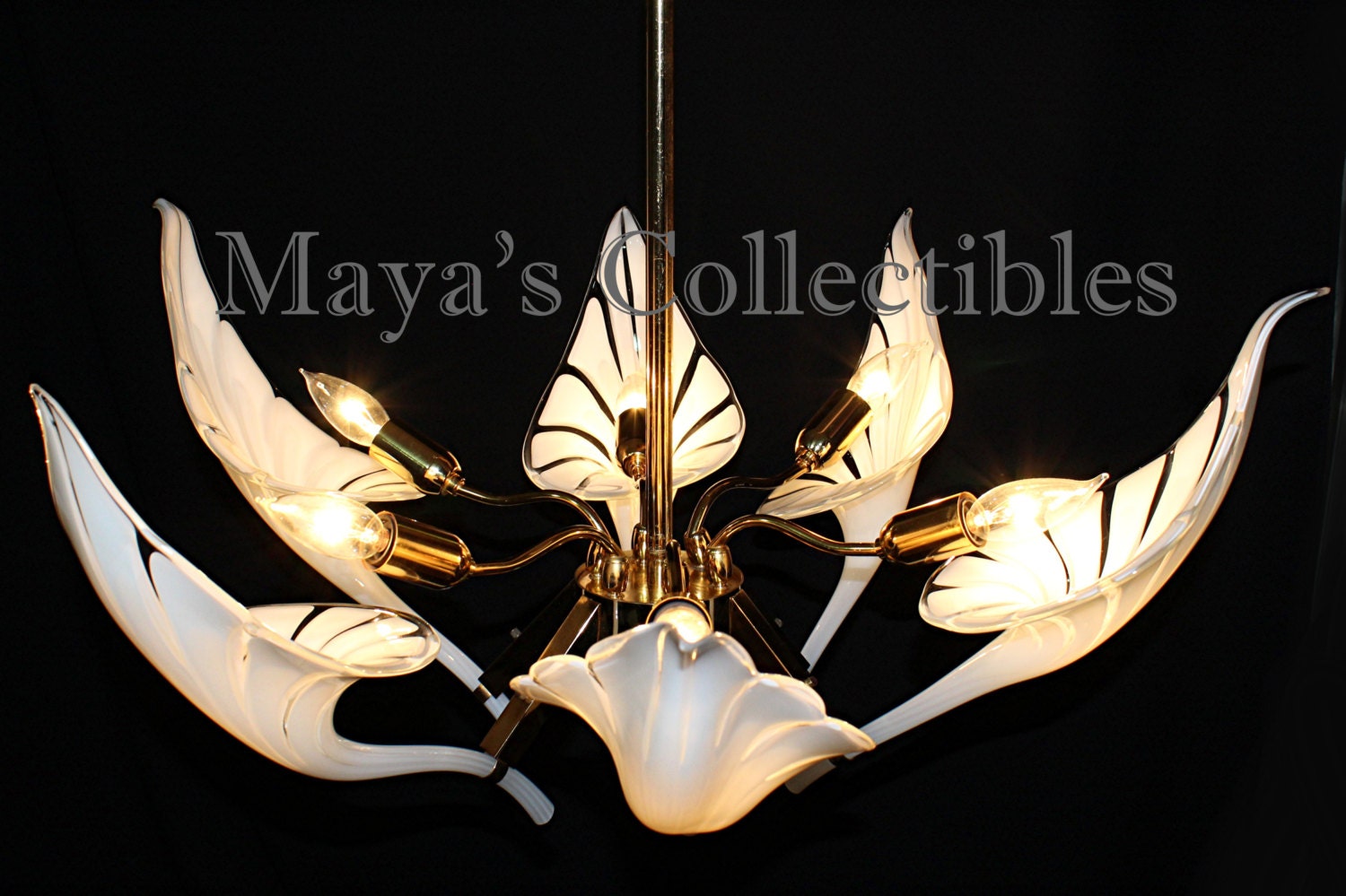 Murano Franco Luce Chandelier Calla Lily Leaves Hand Blown Glass Mid Murano Franco Luce Chandelier Calla Lily Leaves Hand Blown Glass Mid Century
