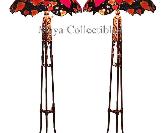 Vintage Tiffany Studios Reproduction Virginia Creeper Quoizel Shade Floor Lamp