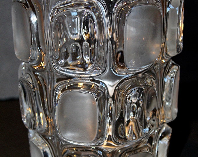 Vintage Geometric Windows Modernist Art Glass Vase Clear & Frosted 7”