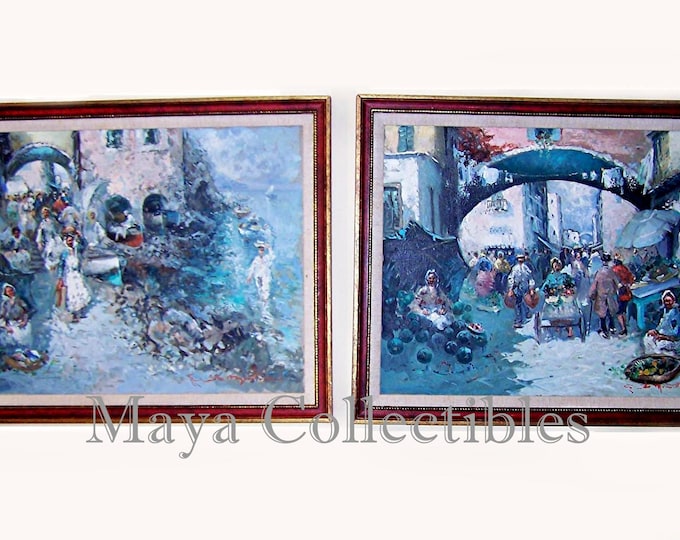 Guido Antonio Mantovani oil on canvas signed 2 pcs pair Italy Europe 23" X 19"