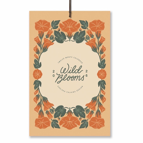Kalendarz ścienny z kwiatami na rok 2026 | Ilustracje botaniczne w stylu vintage