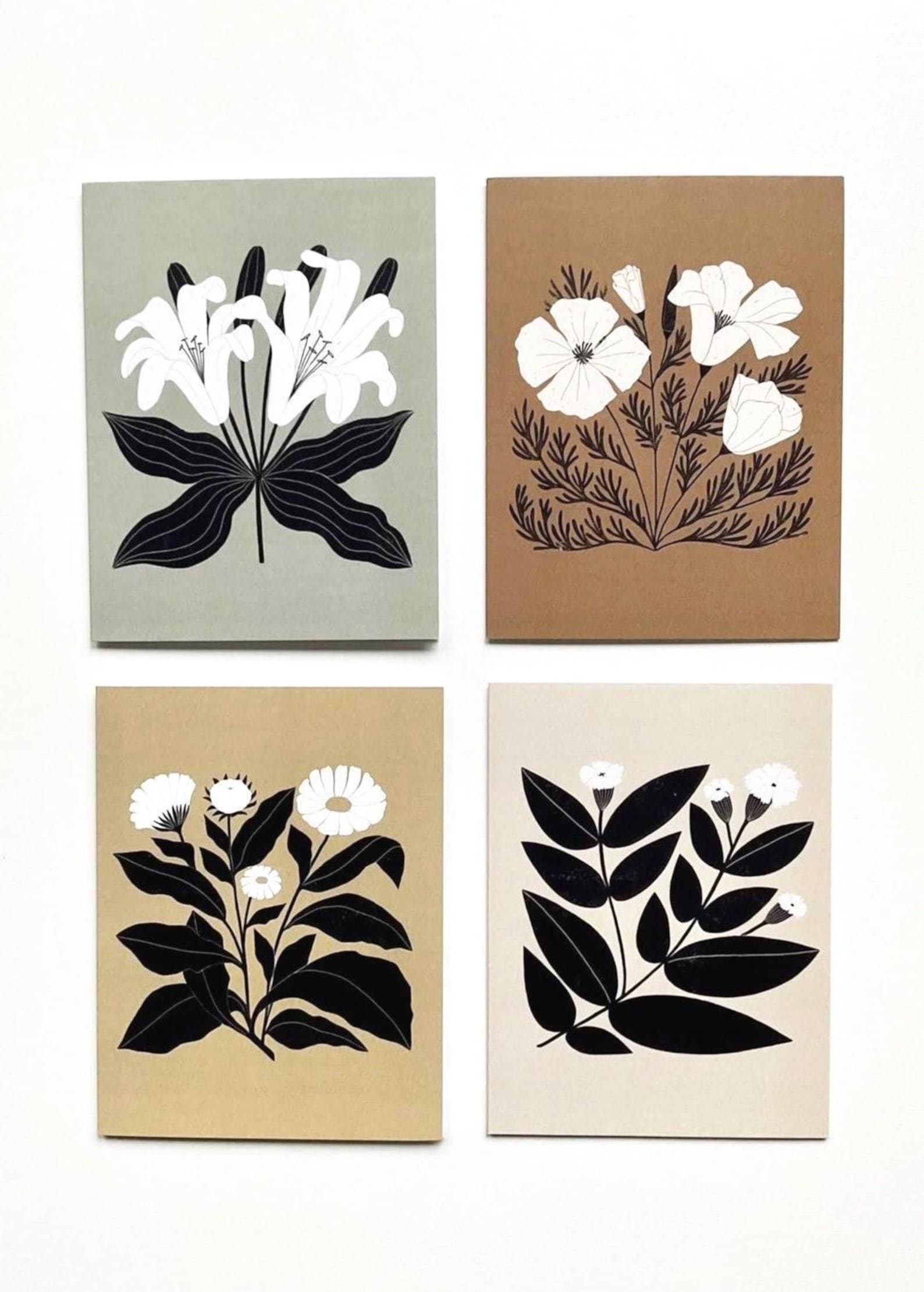 Botanical Card Set | Illustrated Floral Blank Note Cards With Kraft ...