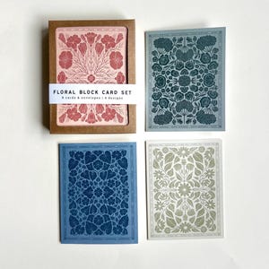 Ensemble de cartes en boîte assorties BLOC DE FLEURS | Lot de 8 | 4 motifs floraux illustrés | anniversaire, merci, félicitations, encouragements | Blanc à l'intérieur