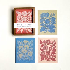 BLOOM Assorted Boxed Card Set | Set of 8 cards with 4 Unique, Illustrated, Floral Designs | Kraft envelopes | Blank Inside