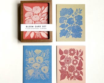 Floral Blank Card Set: Assorted Bloom Designs with Kraft Envelopes