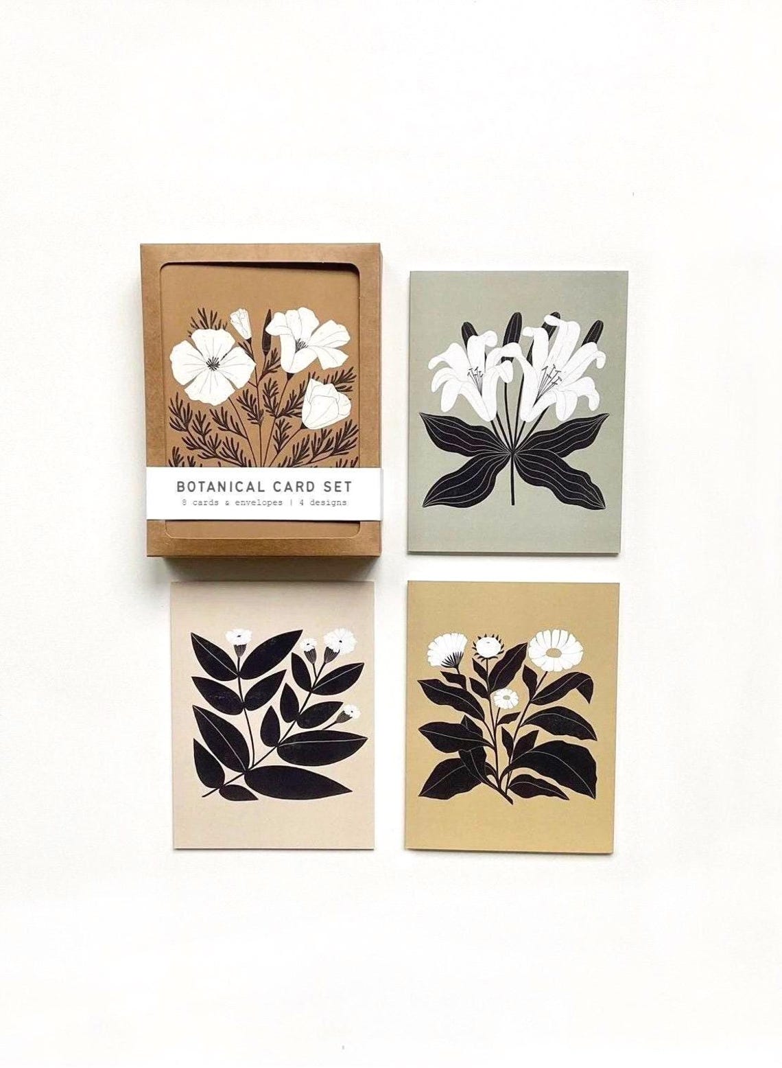 Botanical Card Set | Illustrated Floral Blank Note Cards With Kraft ...
