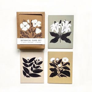 Jeu de cartes botaniques | Cartes de correspondance florales vierges illustrées avec enveloppes kraft