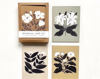 Botanical Card Set | Illustrated Floral Blank Note Cards with Kraft Envelopes