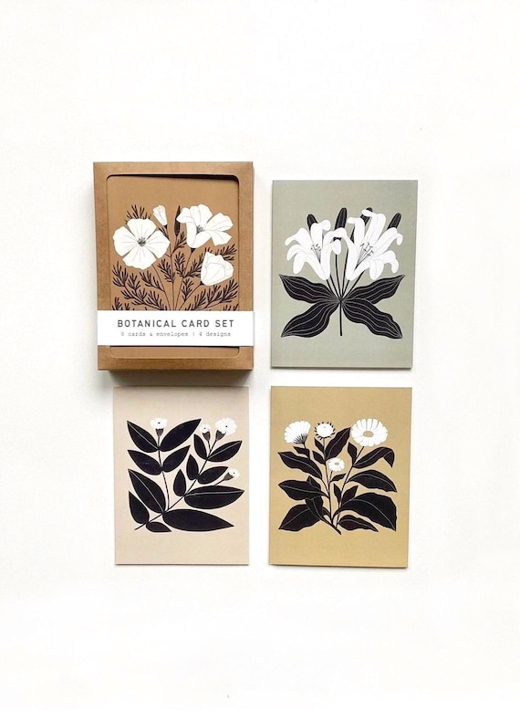 Botanical Card Set | Illustrated Floral Blank Note Cards with Kraft Envelopes