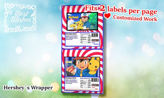 Pokemon Hersheys Wrapper Hershey Label Chocolate Wrapper Pokémon Chocolate Wrapper Pokemon Wrappers Custom Printable Candy Labels