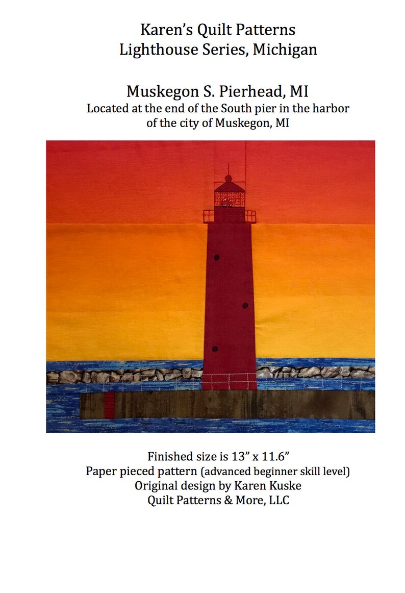 Muskegon S. Pierhead, MI Lighthouse Quilt Pattern Etsy