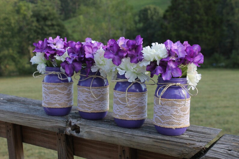 Purple Country Rustic Wedding Mason Jar Centerpieces Mason Etsy