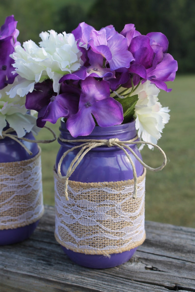 Purple Country Rustic Wedding Mason Jar Centerpieces Mason