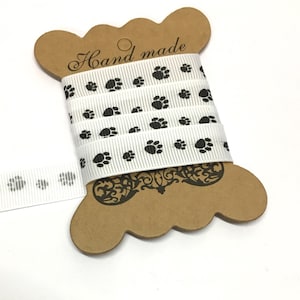 Ruban gros-grain blanc de 5 mètres, 16 mm de large avec empreinte de patte noire, ruban pour amoureux des animaux, ruban pour collier d'animal de compagnie, accessoires pour animaux