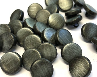 6, 12mm (20L) pewter brushed metal buttons, pewter buttons, metal shirt buttons, small shank buttons, grey shank button