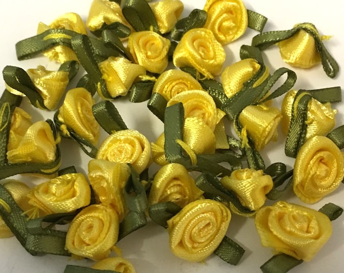 20 Yellow Ribbon Roses Satin Ribbon Roses Yellow Satin Etsy