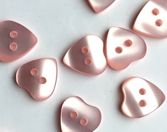 10, pink heart buttons, heart shaped buttons, 11mm buttons, opalescent buttons, dolls buttons, baby buttons, valentine buttons, pink buttons