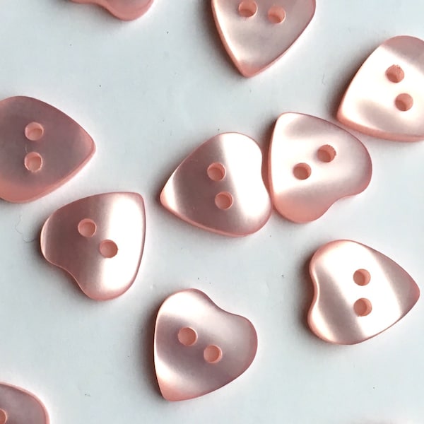 10, pink heart buttons, heart shaped buttons, 11mm buttons, opalescent buttons, dolls buttons, baby buttons, valentine buttons, pink buttons