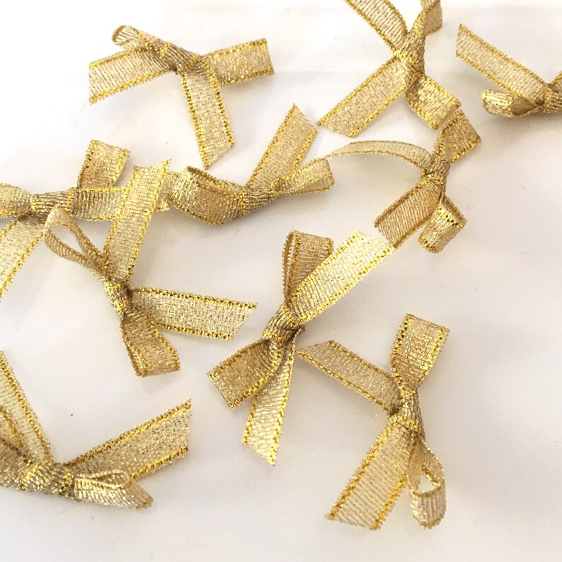 20 Gold Bows Gold Ribbon Bows Gold Lurex Bows 7mm Bows Etsy