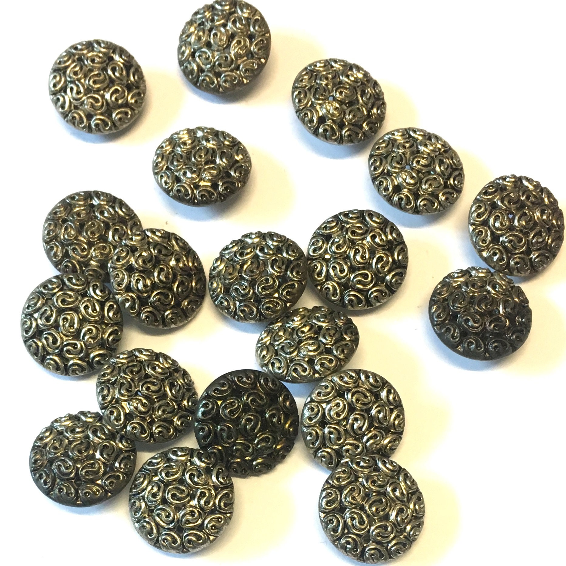 Silver Neck Button 10 Pk, Ornate Aged Silver Metal Buttons: 13mm Vintage Blouse Shank ...