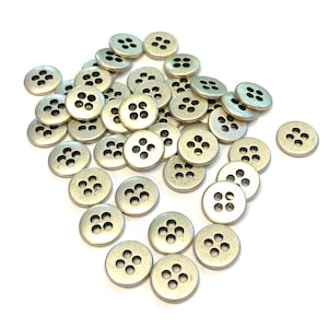10 Silver Metal Buttons: 11mm Four-Hole Shirt Buttons