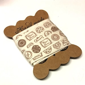 Cream Twill Ribbon: Vintage French Button Print, 15mm (5M)