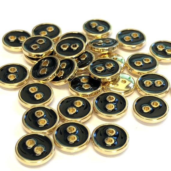 10, 11mm 18L Gold Metallic and Black Enamel Shirt Buttons, Italian