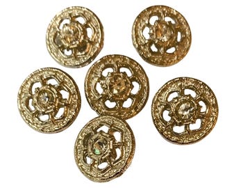 6pcs Silver 15mm Metal Shank Buttons: open design with faux diamante detail