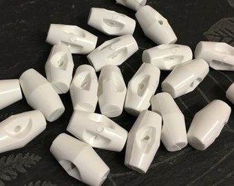 10 white toggles, plastic based toggles with one hole, childrens toggles,white buttons, 19mm toggles, sweater buttons, craft buttons