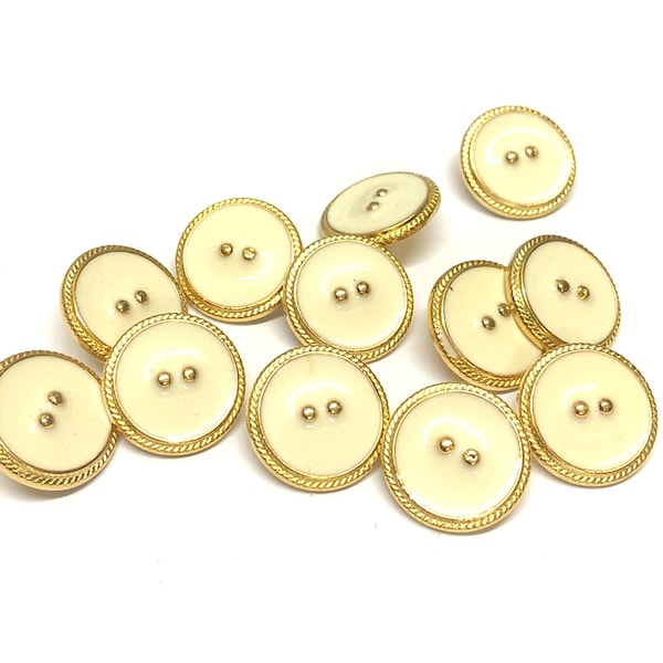 6 beautiful gold metal and enamel buttons with two dots, gold buttons, metal buttons, italian buttons,