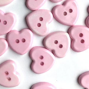 10, pink heart buttons, pink buttons, heart shaped buttons, baby buttons, valentines buttons, buttons uk, resin buttons, 14mm buttons